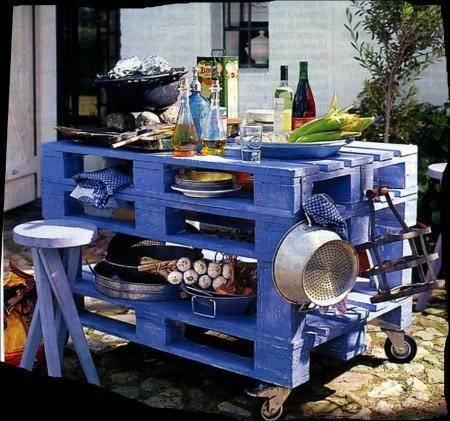 Reuse, Recycle and redecorate. Old wood pallet turned into cooking station for your garden. #designforlife#interiordesign#decoration#houseobjects#doityourself#renovation#woodpallet#recycling#functional